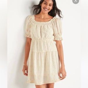 Old Navy Puff-Sleeve Tiered Smocked Embroidered Mini Swing Dress for Women